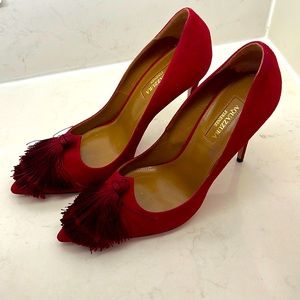 Aquazzura Love Tassel Pump Size 37 1/2 Red Suede